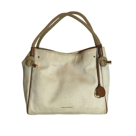 Michael Kors Cream Canvas Shoulder Bag With Leather Trim - Picture 1 of 9